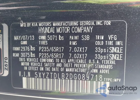 2013 Hyundai Santa Fe Sport из США, поврежденный, VIN 5XYZTDLB2DG089718